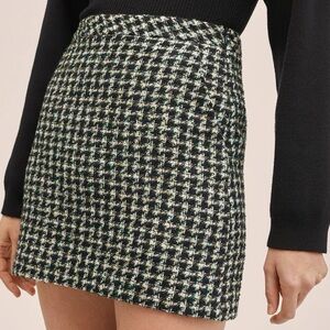 Mango Black, White, Green Tweed Mini Skirt - large